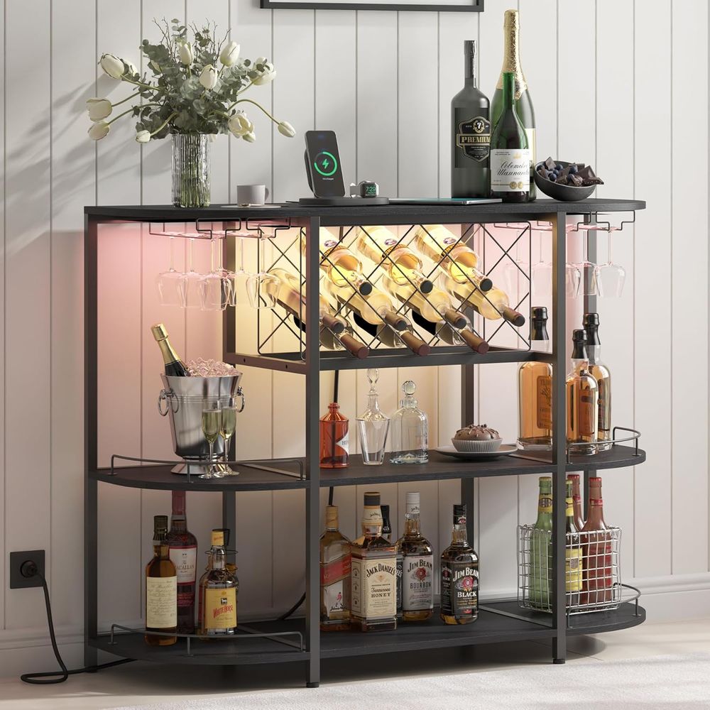 Coffee&Tea House Opinie - Black 3-Tier Coffee Table with Wine