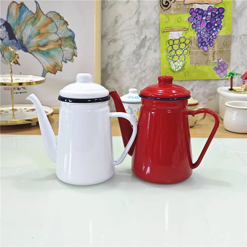 Tea Coffee Utensils - Enamel 1.1L Coffee Pot Oil Pot