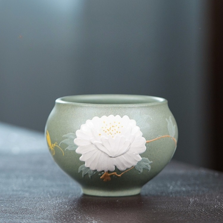 Gongfu Tea Set - Yixing Zisha Handmade Peony Aroma Teacup