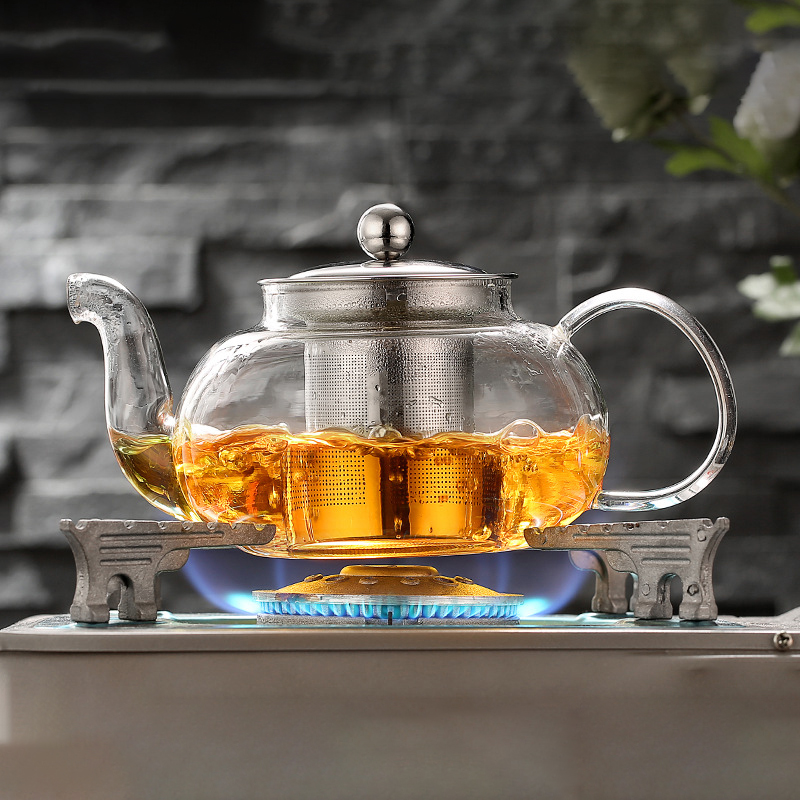 Coffee Tea And Sugar Canister Set - 600/800ml Heat Resistant Glass Teapot Flower