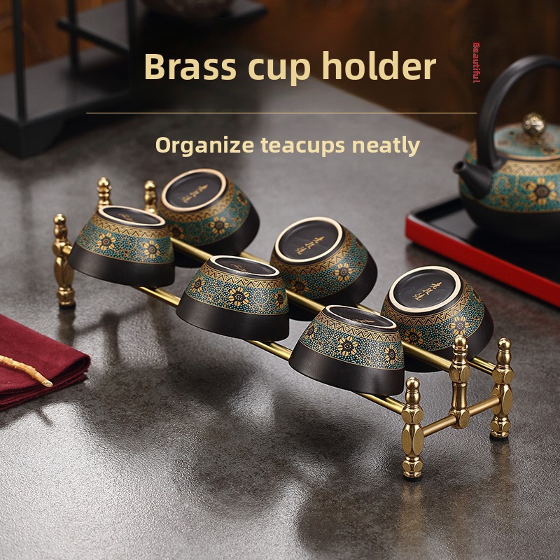 Gongfu Tea Set - Minimalist Brass Teacup Holder Sturdy Drying