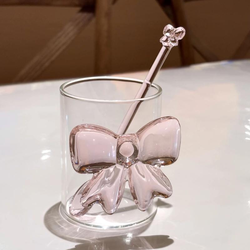 Pink Bow-Adorned Glass Coffee  - Tea Coffee Utensils recension och pris