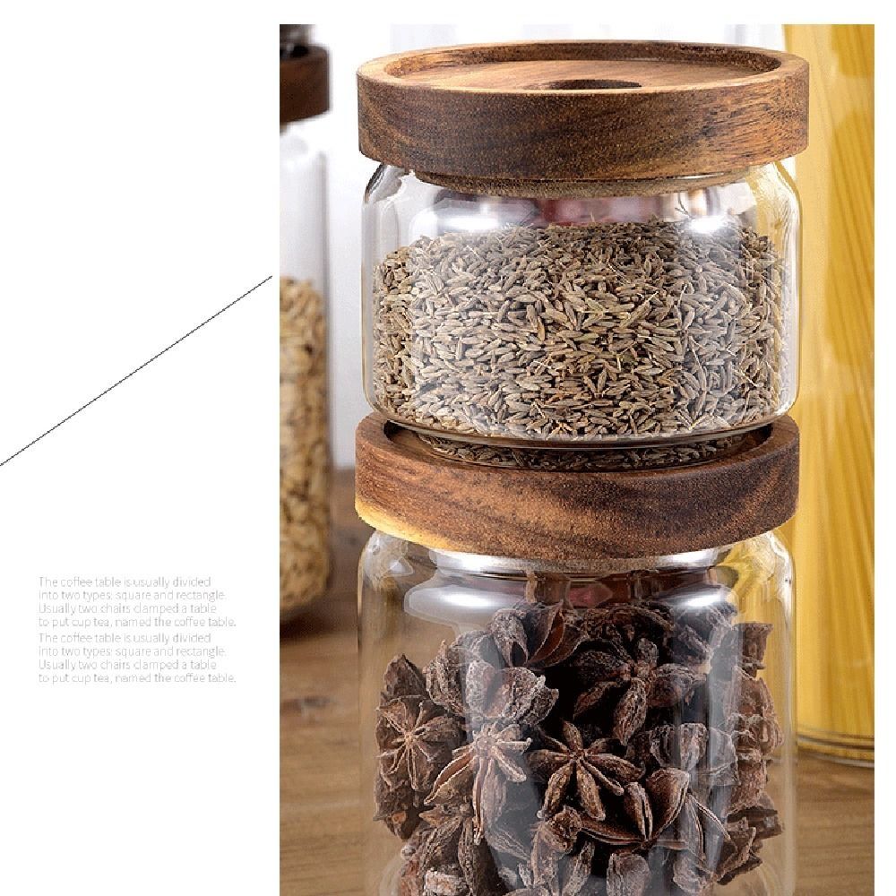 Multi-Use Wooden Lid Glass Foo - Coffee Tea And Sugar Canister Set recension och pris