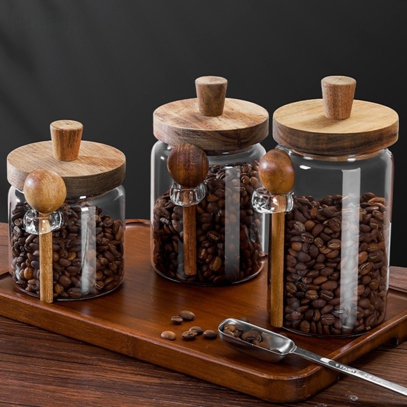 ABJI-Glass Jar With Wooden Lid - Coffee Tea And Sugar Canister Set recension och pris