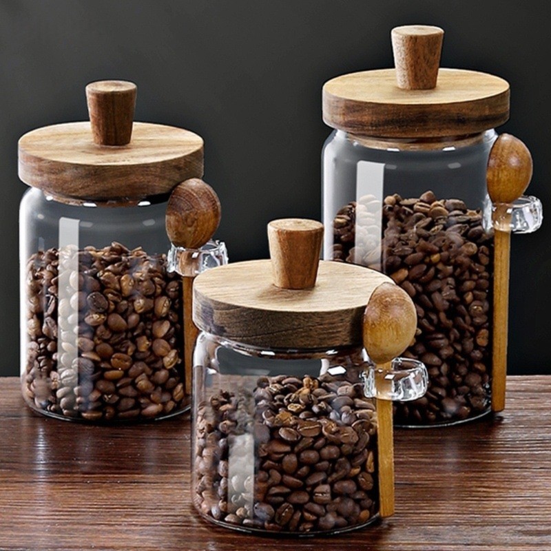 ABJI-Glass Jar With Wooden Lid - Coffee Tea And Sugar Canister Set recension och pris