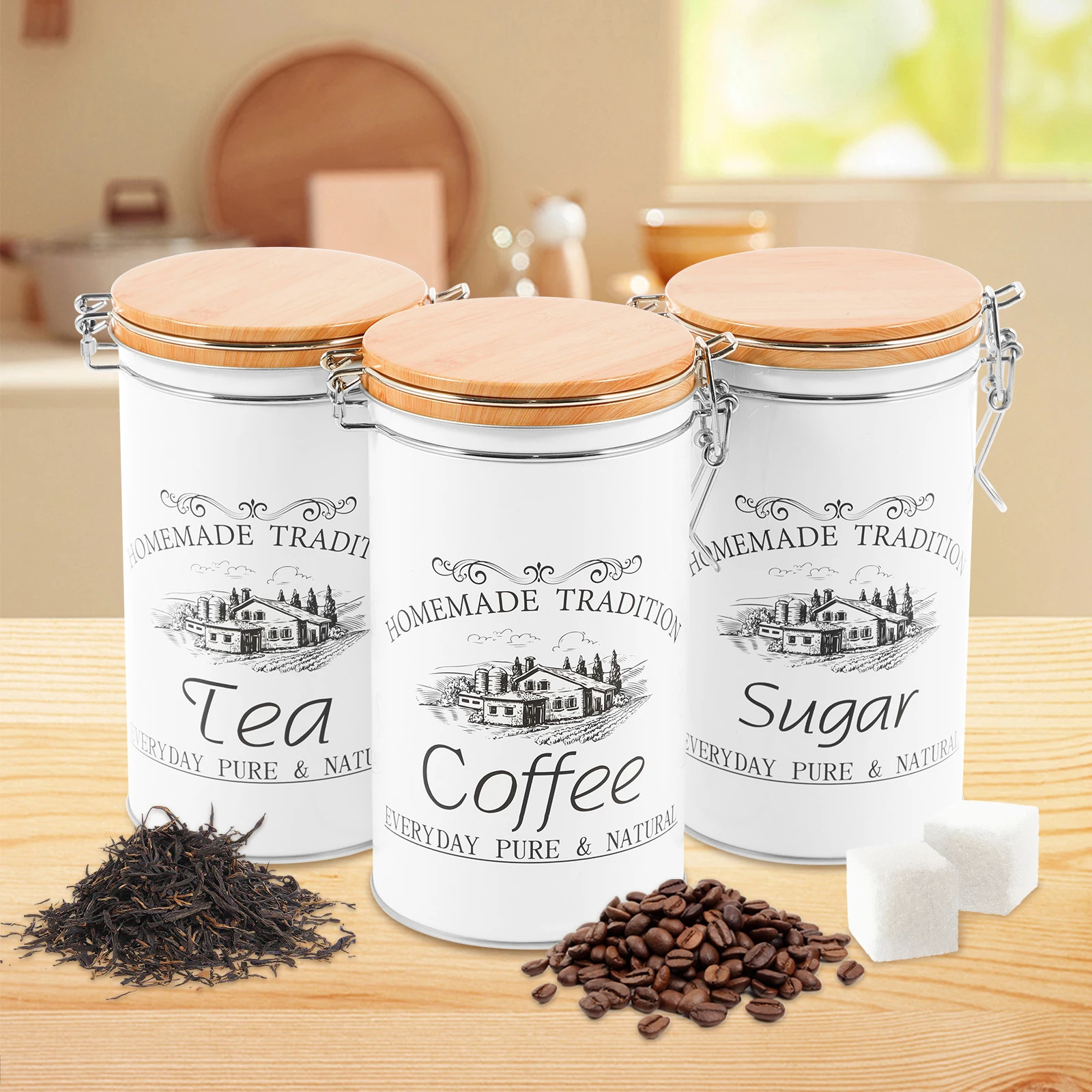 3Pcs/Set Tea Coffee Sugar Cani - Coffee Tea And Sugar Canister Set recension och pris