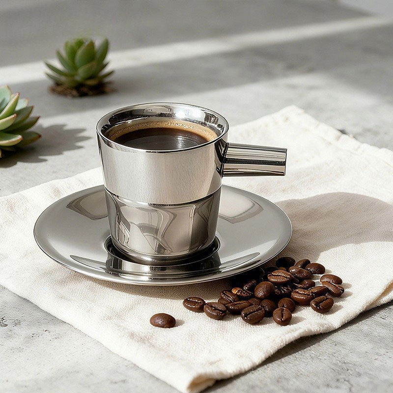 2 pack Stainless Steel Coffee  - Espresso Cup Saucer recension och pris